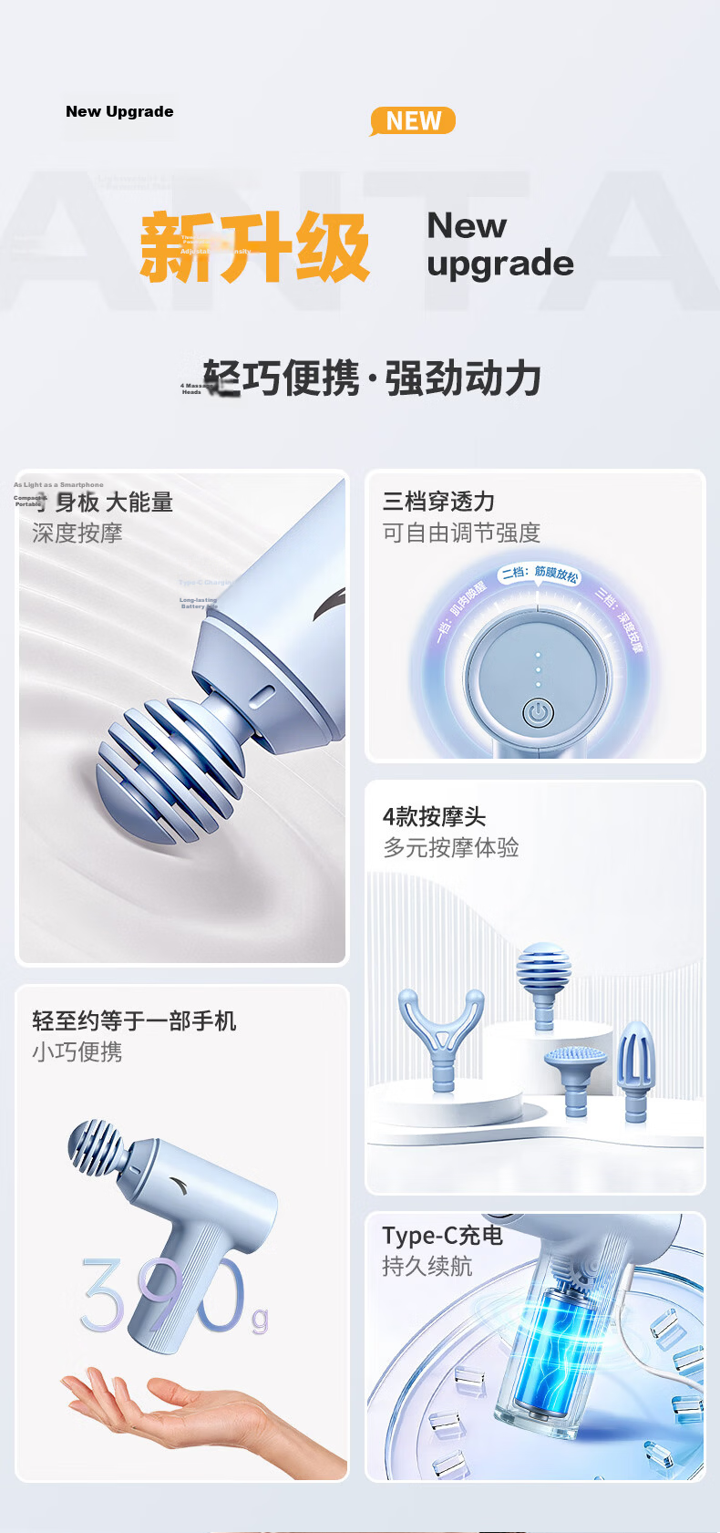Anta Fascia Gun Massager Fitness Muscle Deep Relaxation Shoulder Neck Waist Back Massager Professional Mini Portable Gift for Parents Valentine's Qixi Festival Men Women 2