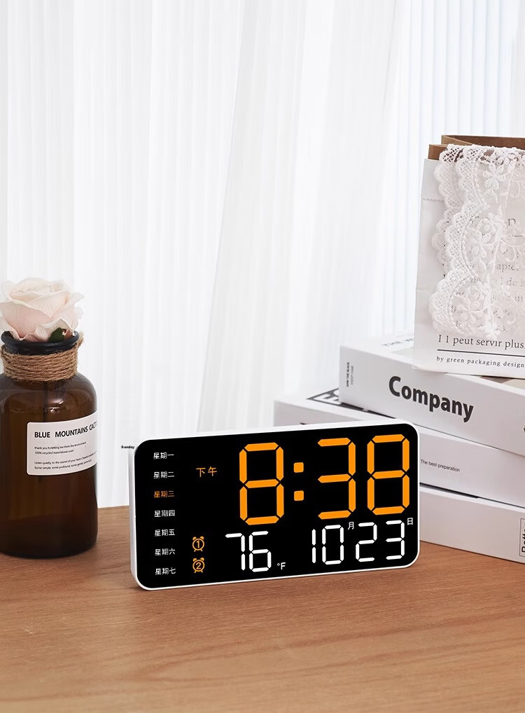 BBA Electronic Clock, Desktop TV Cabinet Clock, Tabletop LED Digital Living Room Wall-Mounted Smart Alarm Clock, 6659 Blue 13