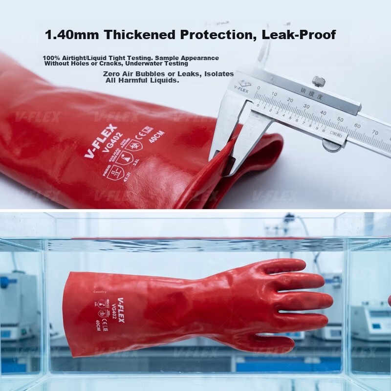 SHENGLI V-FLEX® VGR635 Natural Latex Industrial Chemical Resistant Gloves Oil Resistant Acid and Alkali Resistant Corrosion Resistant Rubber Gloves 35cm Black and Orange 2 Pairs Pack 9