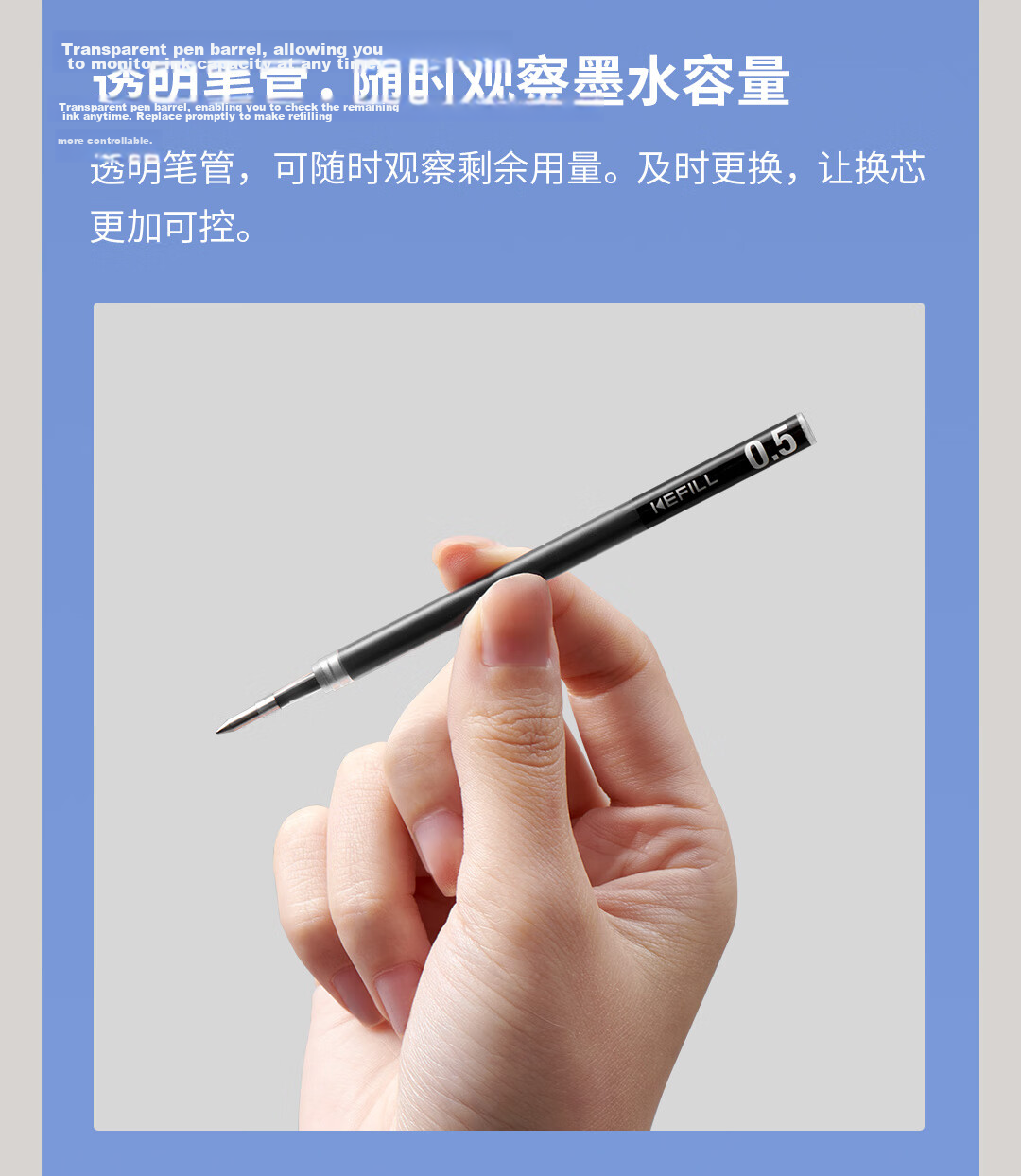 KACO Debao Black 0.5mm Retractable Gel Pen Refill Semi-Needle Tip 800m Writing Length Signature Pen Refills 5pcs/Bag K5 12