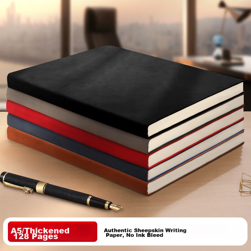 Jiaranheng Business Notebook High-Quality A5 Vintage Sheepskin Leather Journal Diary Softcover Office Stationery Meeting Notes Black