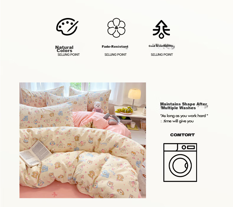 MUJI 100% Cotton 3-Piece Bedding Set 0.9/1.2m Single Dormitory Bed Sheet and Duvet Cover 150x200cm 12