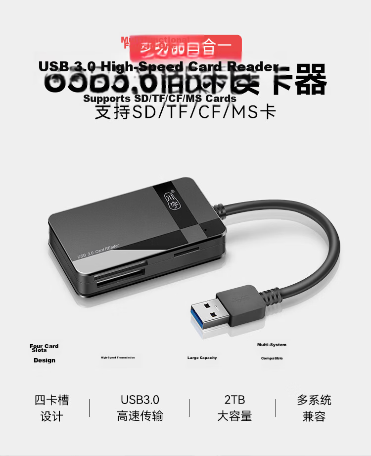Chuanyu USB3.0 [Four Cards Simultaneous Reading] High-Speed Multifunctional All-In Card Reader Supports SD/TF/CF/MS for DSLR Cameras And Dash Cams Storage Cards 1