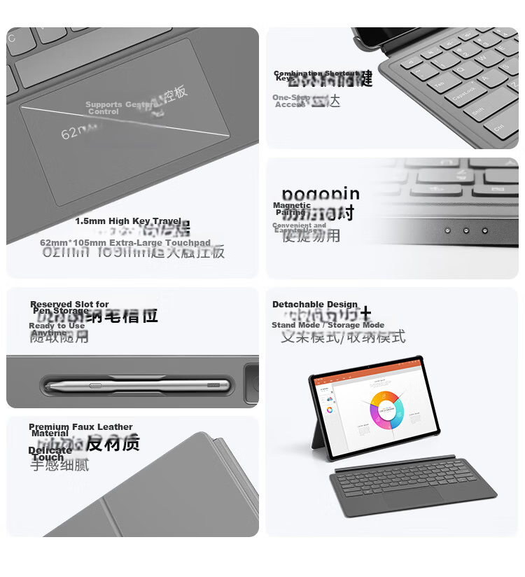 Lenovo Xiaoxin Tablet Pro GT Magnetic Keyboard and Stand Magnetic Pairing Smart Wake and Sleep Detachable Design Multi-Combination Shortcut Keys Breeze Gray 2