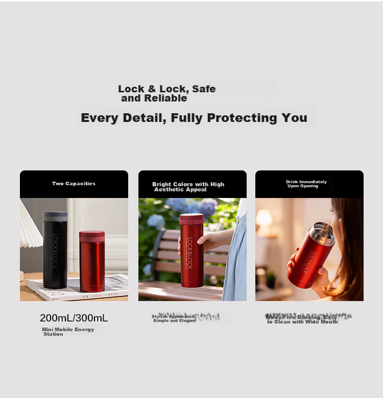 LOCK&LOCK Stainless Steel Slim Portable Insulated Tea Water Car Business Mug 200ml Red LHC550 6