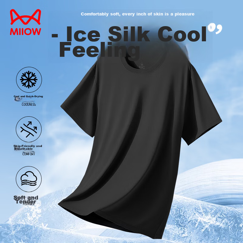 Miiow Modal Short Sleeve T-Shirt Men Round Neck Casual Cool Loose Base Layer Top Tee for Men