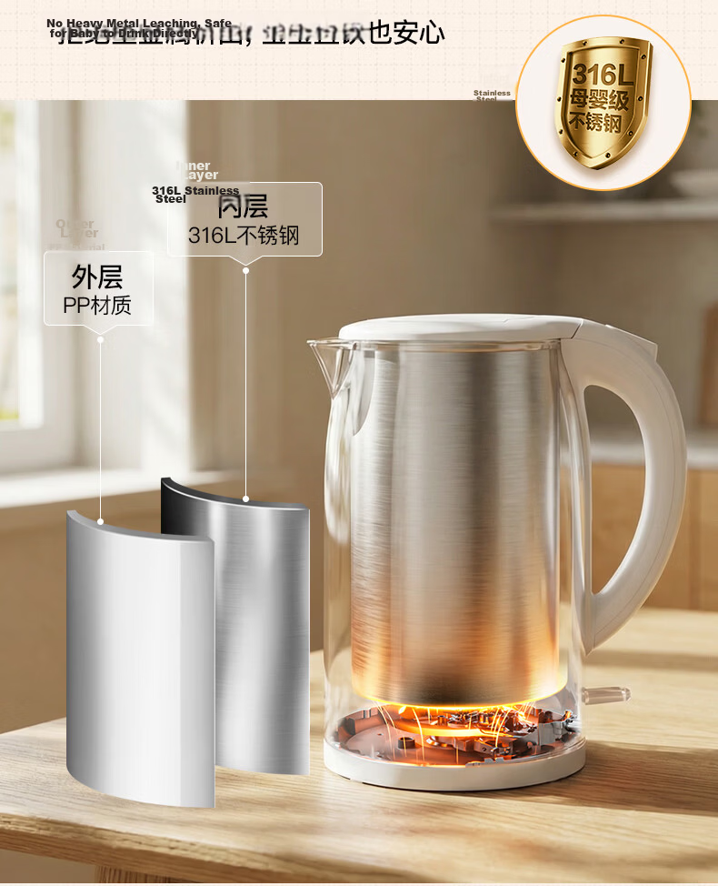 Midea Electric Kettle, Water Boiler, Health-Preserving Automatic Power-Off, Temperature Maintenance Integrated, 316L Mother And Baby Grade Stainless Steel, 1.5L Capacity Constant Temperature Kettle for Milk Preparation, 15X301-PRO 5