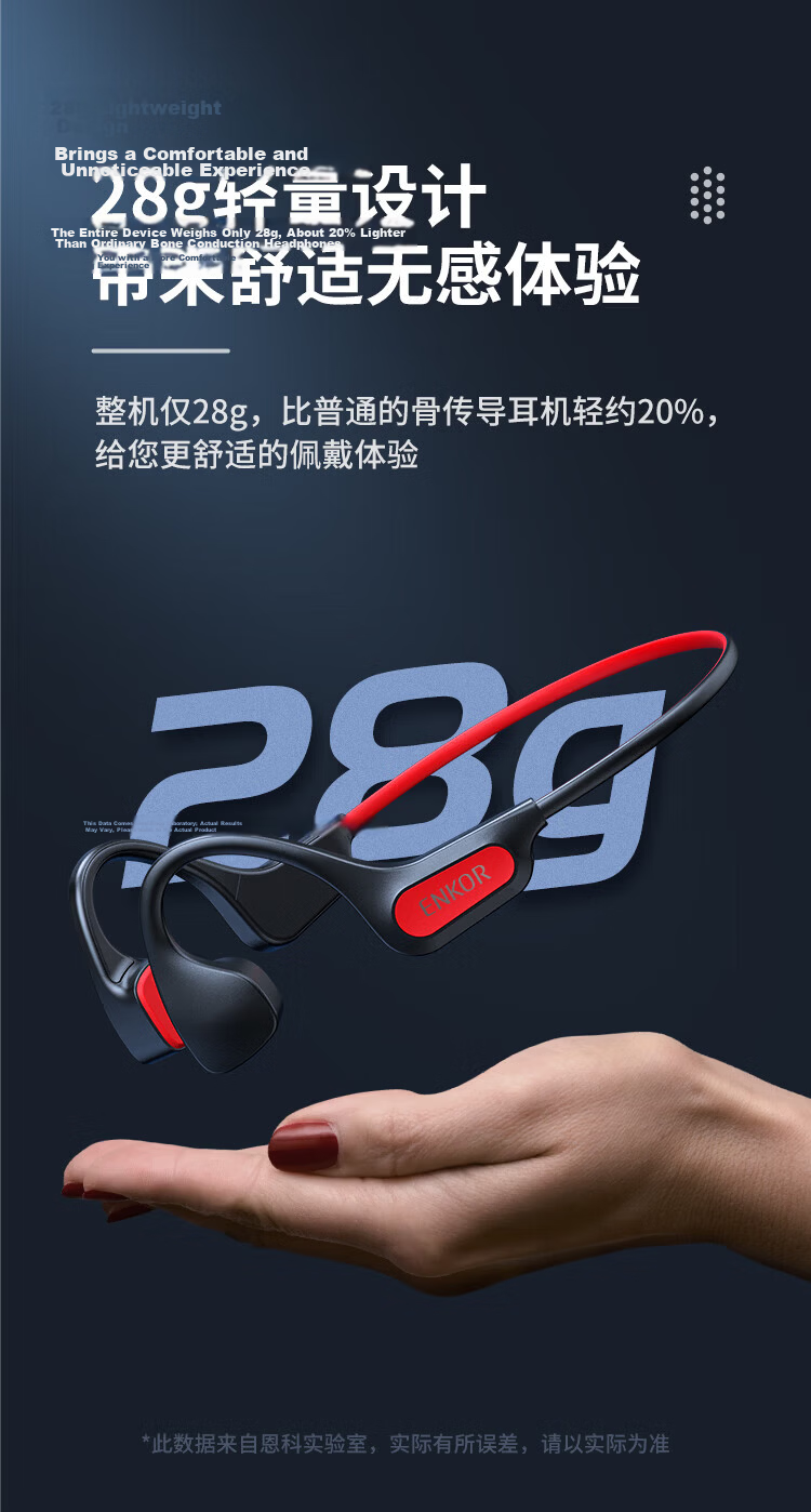 ENKOR Bone Conduction Bluetooth Wireless Open-Ear Sports Earphones IPX8 Waterproof 32GB MP3 Player Compatible with Apple Huawei Xiaomi Phones 13