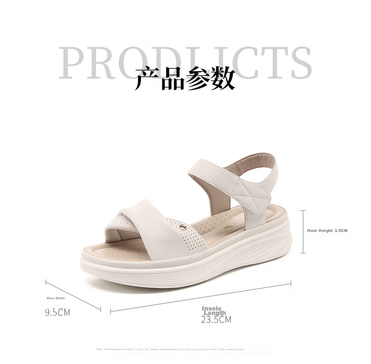 Red Dragonfly Women's Soft Sole Lightweight Middle-aged and Elderly Beach Sandals Thick Sole Velcro Open Toe Sandals WTK265681 Apricot Color Size 38 9