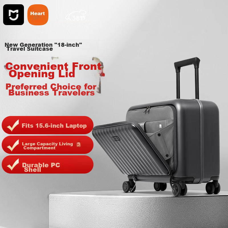 Mijia Xiaomi 18-inch Suitcase Luggage Trolley Case Front Open Password Lock Travel Case for Business Trip Men and Women in Distant Mountain Green