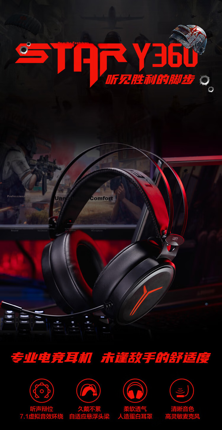 Lenovo Savior Thunder Y480 Wired Gaming Headset, Over-Ear Professional E-Sports Headphones with Microphone, USB Headphones in Black, for Playing Black Myth: Wukong And Triangular Battle Royale 2