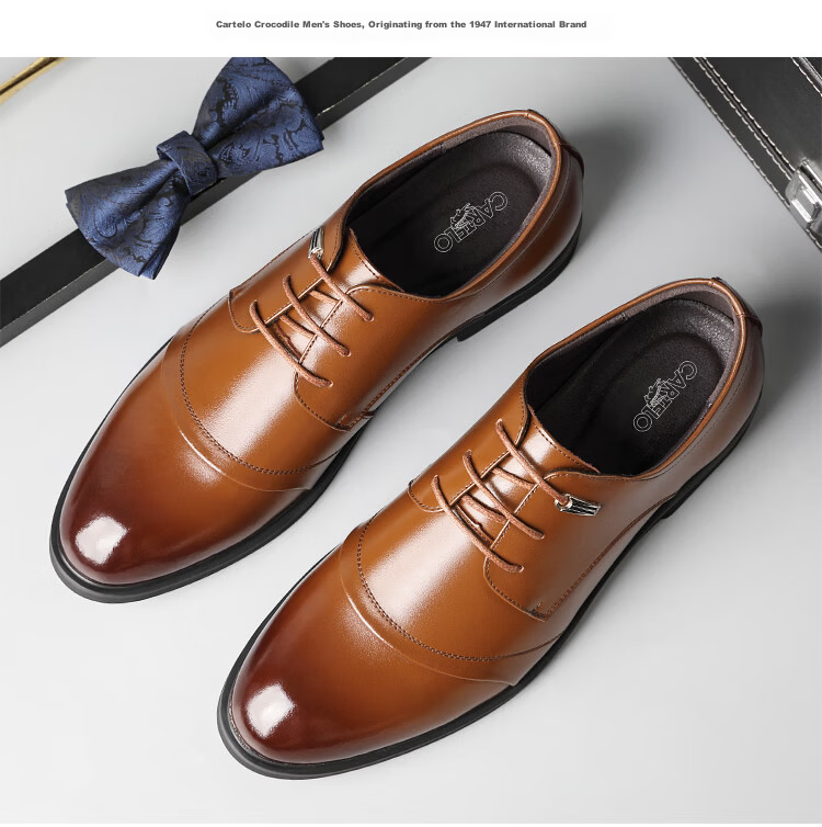 CARTELO Men's Leather Business Formal Shoes, Height-Increasing Men's Shoes for Autumn And Winter, Warm Footwear 2513, Black Height-Increasing Style, Size 39 20