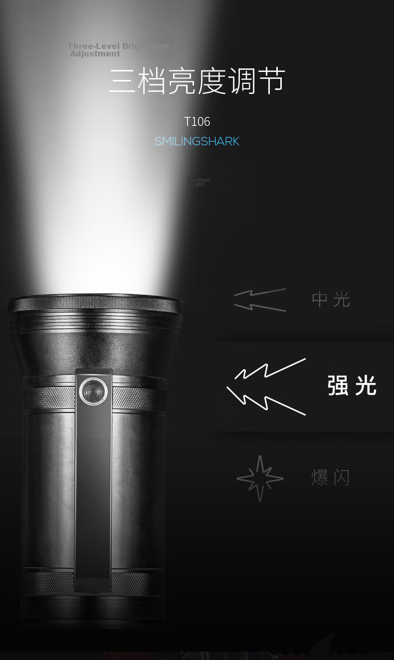 Smile Shark T106 High-Power LED Flashlight Spotlight Emergency Rechargeable Super Bright Long-Range Outdoor Patrol Search and Rescue Light 8