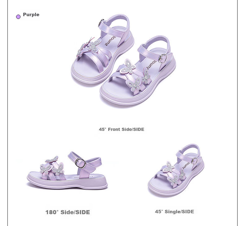 Fulomi Girls Summer Sandals New Sweet Bow Princess Shoes Comfortable Breathable Open Toe Purple Size 32 18