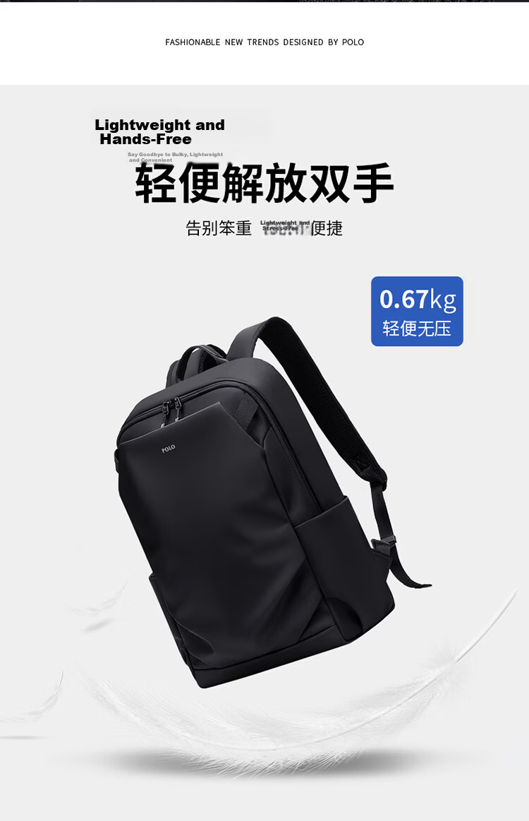 POLO Men's Backpack Dual Shoulder Bag Short Trip Travel Bag Student School Bag 16/17.3 Inch Laptop Bag Business Travel Bag 13