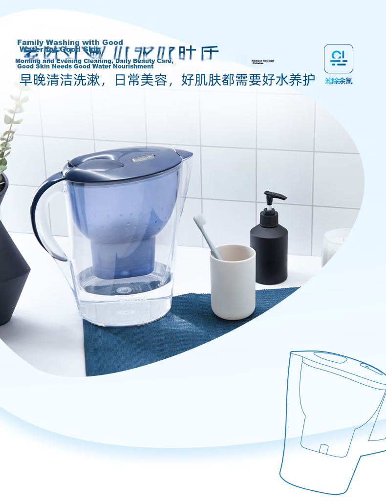 Birande (BRITA) Water Filter Pitcher, Household Water Filtration Pitcher, Ocean Series, 3.5L Blue, One Pitcher with Three Cartridges, Eco-Friendly Reinforced Packaging 7