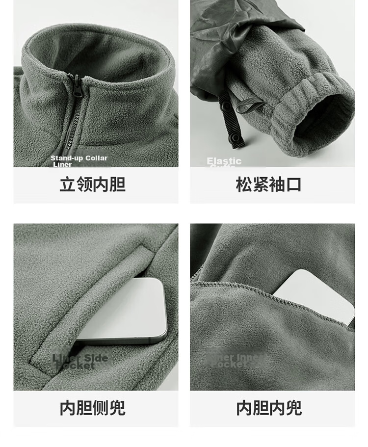 JEEPJEEP Men's Autumn Winter 3-in-1 Fleece Lined Windproof Jacket Military Green XL 23