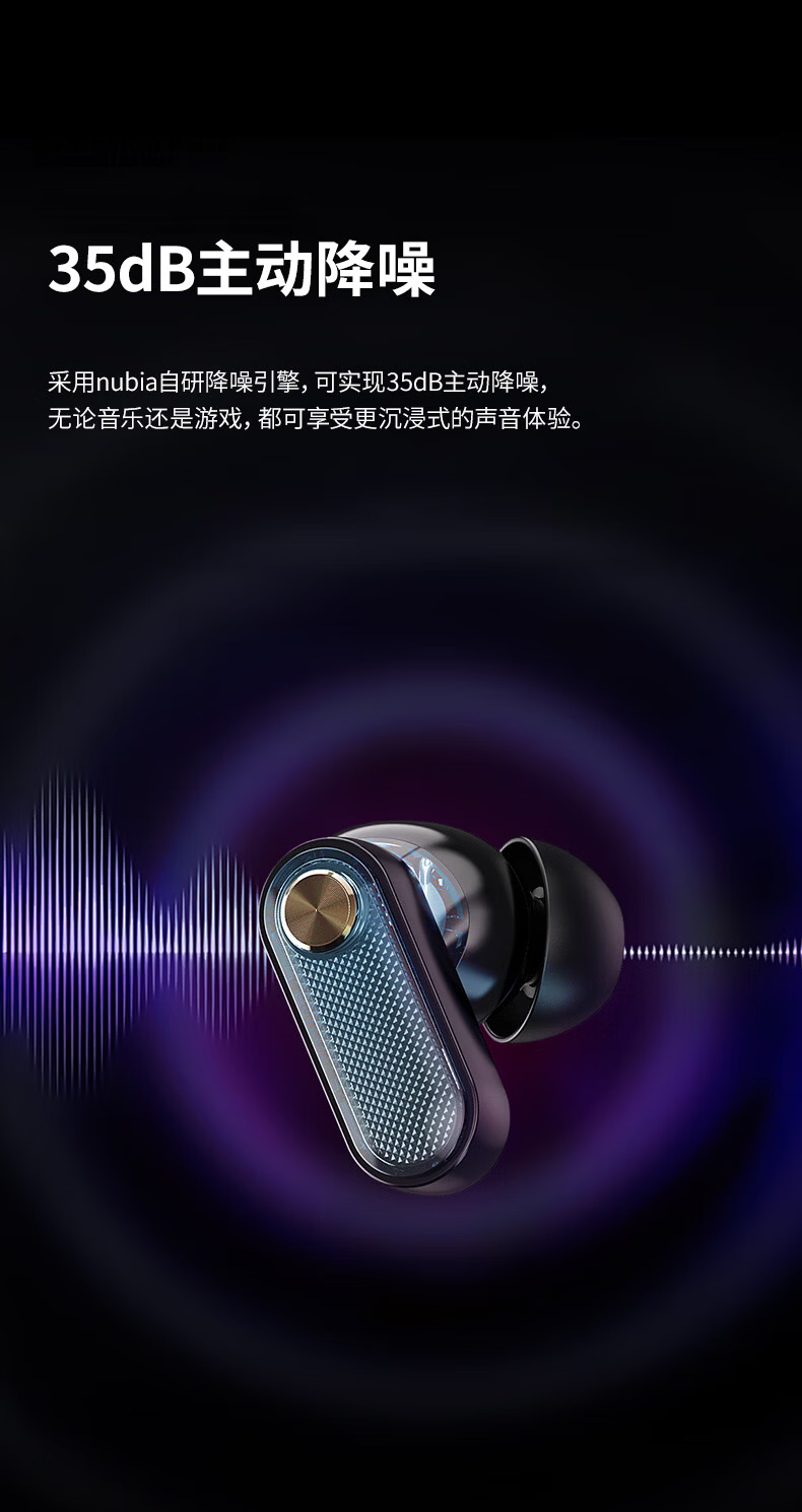 Nubia True Wireless Noise Cancelling In-Ear ANC Bluetooth Earbuds GT Buds Wireless Headphones for Apple iPhone 17 Huawei Xiaomi OPPO Music Gaming Sports 5