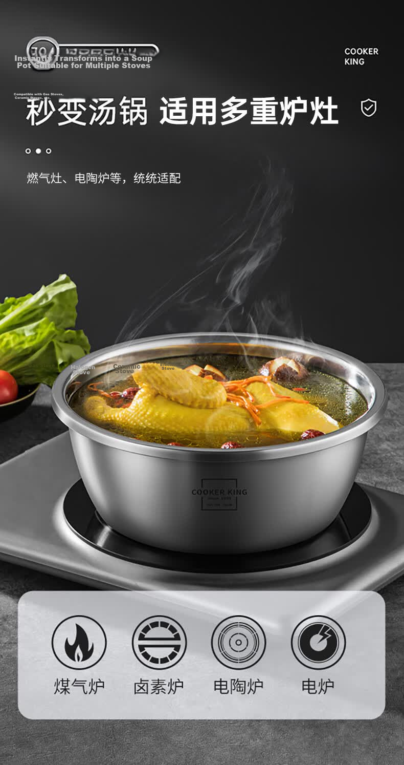Chuida Huang 304 Stainless Steel Bowl and Sieve 5-Piece Set Thickened Vegetable Washing Bowl, Dough Mixing Bowl, Seasoning Marinating Bowl, Rice Sieve Combo 13
