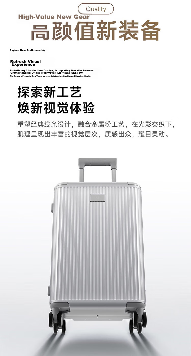 Mijia Xiaomi Luggage, 26-Inch Aluminum Frame Suitcase, Large Capacity Travel Case, Unisex Spinner Wheels, Password Lock, Silver Color 4