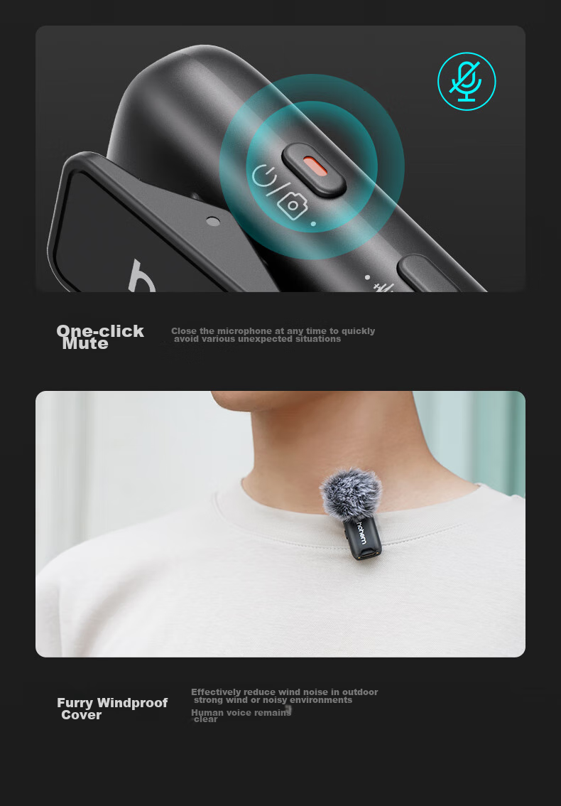 Hohem Mic01 Wireless Microphone, Clip-On Microphone for Live Streaming, Audio Pickup Device for Mobile Phones, Streamer Equipment, Douyin Short Video Recording, Noise Reduction Camera, Compatible with Apple 16 And Android 30