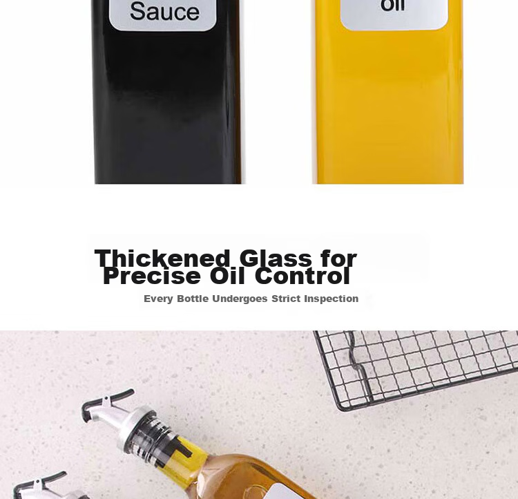 Baijie Glass Oil Bottle Set 500ml*2 Dustproof Leakproof Kitchen Condiment Soy Sauce Oil Dispenser Bottles 5