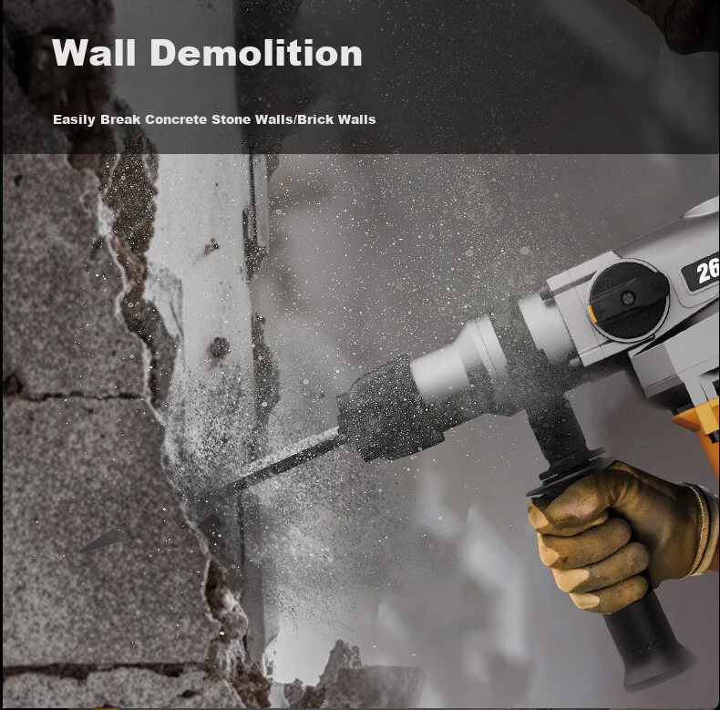 Deli Dual-Purpose Heavy-Duty Electric Hammer, High-Power Impact Drill, Multi-Functional Electric Drill, Hammer And Pickaxe Combo, Concrete Cutting Set 16