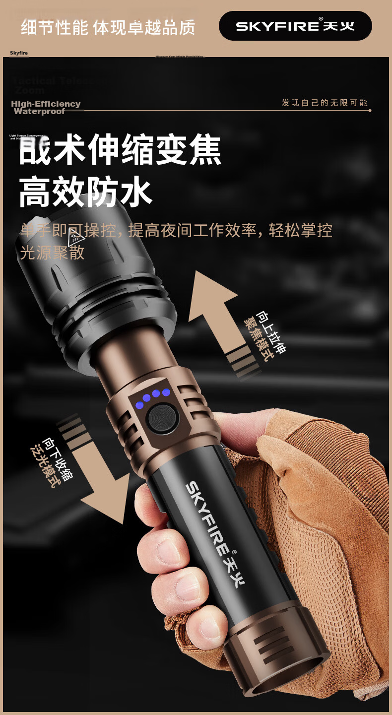 Tianhuolonghui High-Power Rechargeable Outdoor Flashlight Ultra-Bright Portable Long-Lasting Survival Large Capacity 7