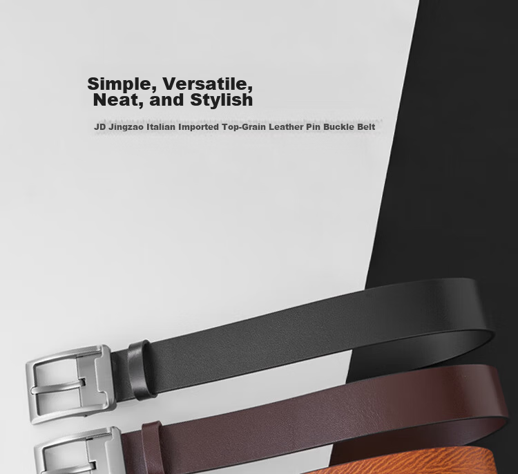 JD Original Imported Genuine Leather Pin Buckle Belt, Top-Grain Cowhide Men's Waistband, 2026 New Style Gift for Boyfriend, Husband, Father 2