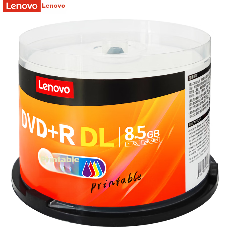 Lenovo DVD+R DL Blank Disc/Burnable Disc 8x Speed 8.5GB Taiwan Archive Series 50-Pack Printable
