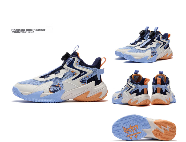 361° Kids Sports Shoes Children's Basketball Shoes Four Seasons Youth Training Durable Knob Buckle Blue Size 42 18
