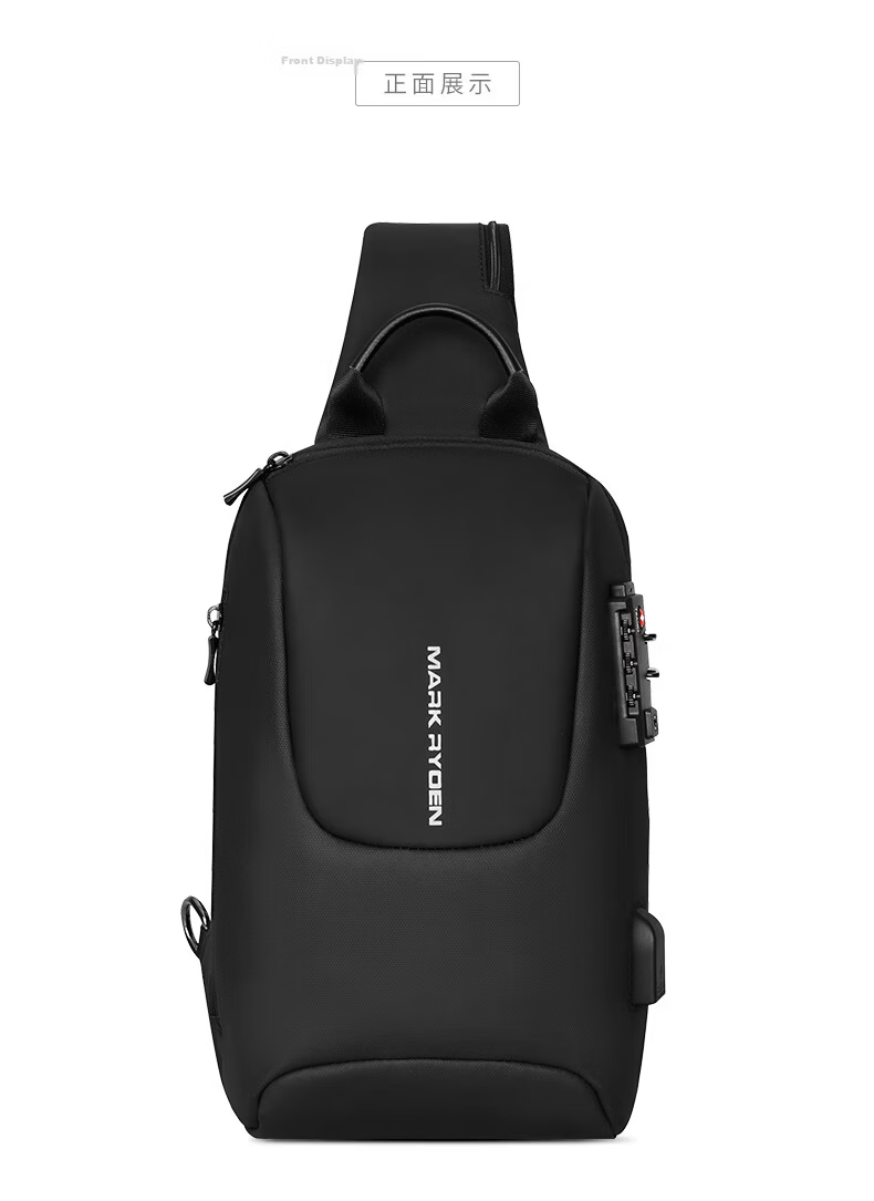 MARK RYDEN Men's Shoulder Bag Large Capacity Chest Bag Crossbody Bag with Combination Lock Anti-Theft Sports Small Backpack MR7039 Classic Black 19