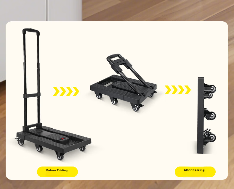 SELORSS Folding Flat Cart Luggage Trolley Hand Pull Cart Turtle Cart Trailer Cargo Transport Seven-Wheel Black BY03-P 13