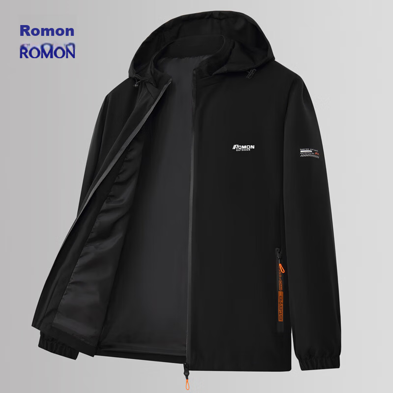 ROMON Men's Jacket, Spring And Autumn Trendy Business Casual Outerwear, Hooded Versatile Menswear, MK53 Light Gray Fleece-Lined, 4XL 2