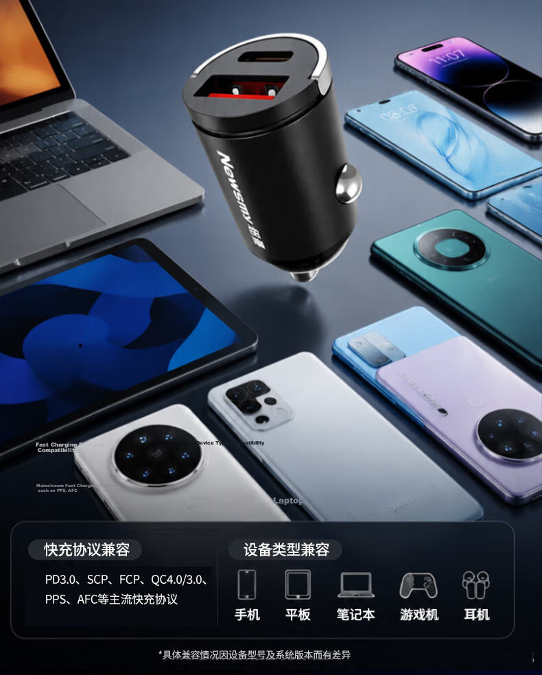 Newman Car Charger Cigarette Lighter 66W/100W Super Fast Charging Dual Port Converter PD Fast Charger Compatible with Apple Huawei Android C39-2 7
