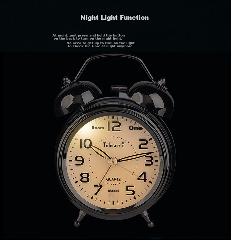 Telesonic Alarm Clock, Creative Design for Students And Children, Loud Bell Sound, Bedroom Bedside Simple Night Light, Sweep Second Movement, Traditional Timepiece, Gift Item 4