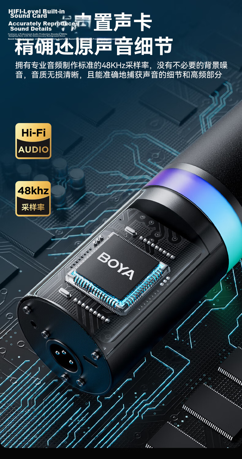 BOYA K7 Dynamic Microphone Professional Live Streaming Microphone Computer Microphone Mobile K-Singing Host Recording Dubbing Gaming Conference Microphone with Built-in Sound Card Desktop Recording Mi 7