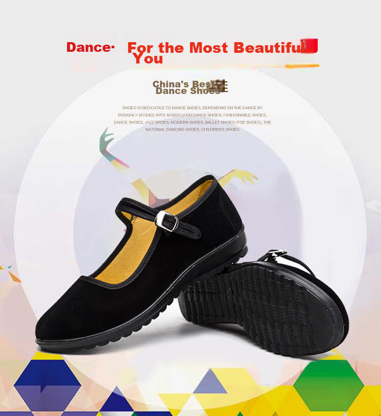 IQGD Old Beijing Cloth Shoes for Women, Casual Dance Flat Shoes, Hotel Mom Shoes, Wear-Resistant Breathable 024 Black Size 36 8
