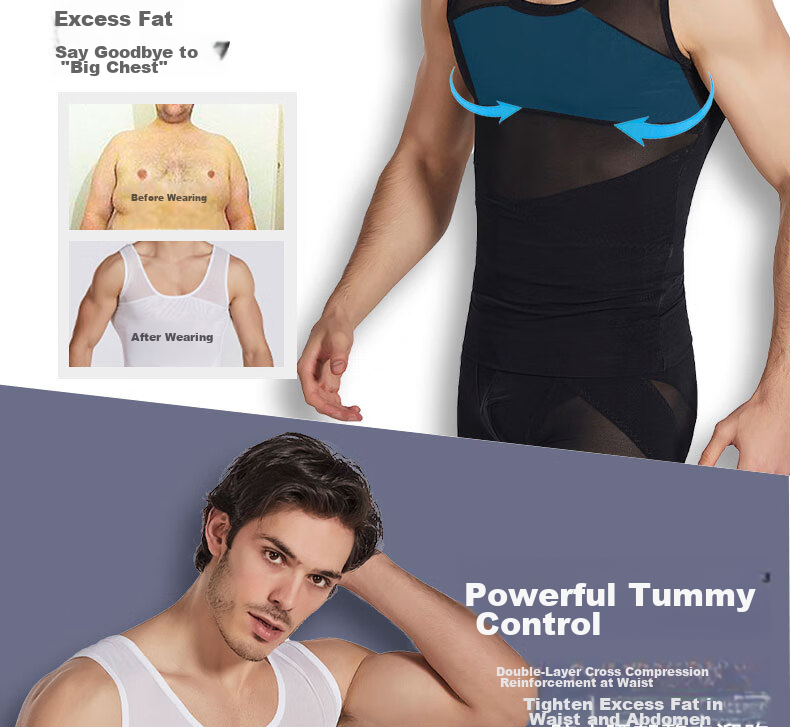 LangSha Men's Shapewear, Invisible Tummy Control Vest, Fitness Belly Slimming Device, Waist Shaping Underwear, Black, XXL 11