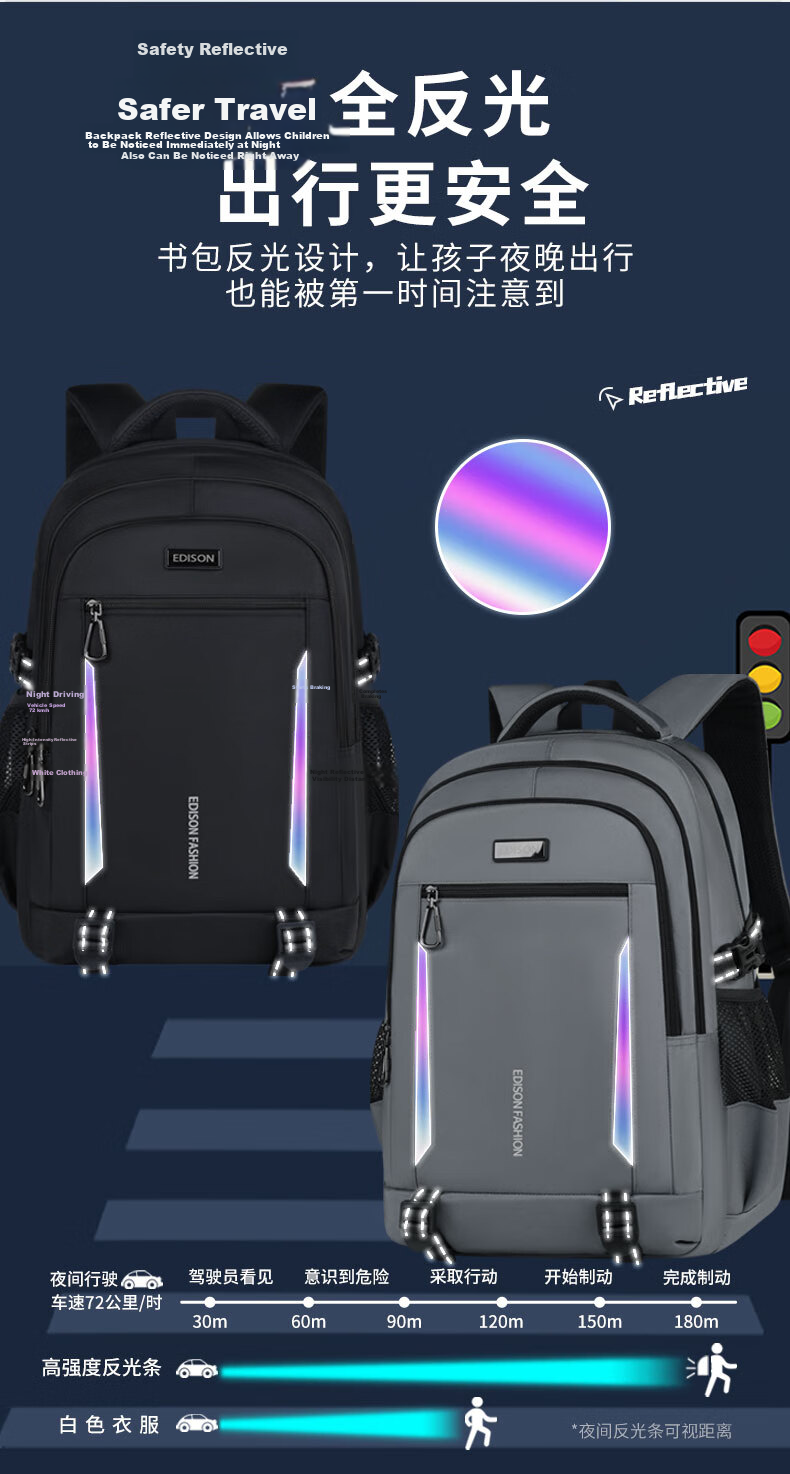 Edison Inventor High School Student Large Capacity Middle School University Lightweight Ergonomic Backpack Travel Laptop Bag W59-1 8