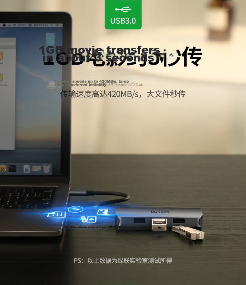 UGREEN Type-C Expansion Dock, HDMI Hub, USB Splitter, 4K60Hz Screen Mirroring, Network Port Converter, Ethernet Adapter, Compatible with Apple MacBook Air/Huawei Lenovo 5