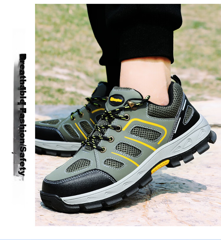 Jingtu Safety Shoes for Men, Summer Breathable Wear-Resistant Steel Toe Anti-Puncture Construction Site Work Shoes 857BK Size 39 14
