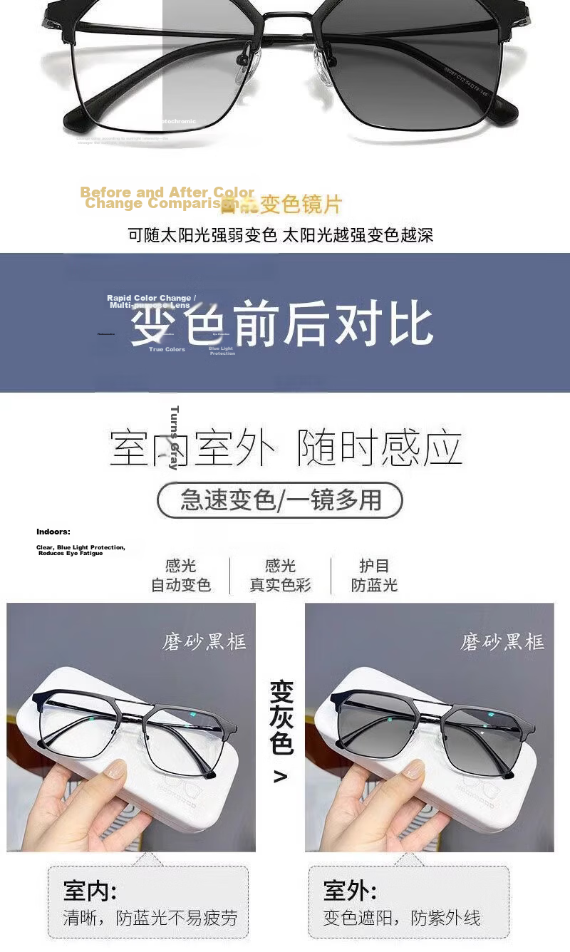 LESCA LUNETIER Stylish Photochromic Prescription Glasses Men Semi-Rimless Black Silver Gray 300 2
