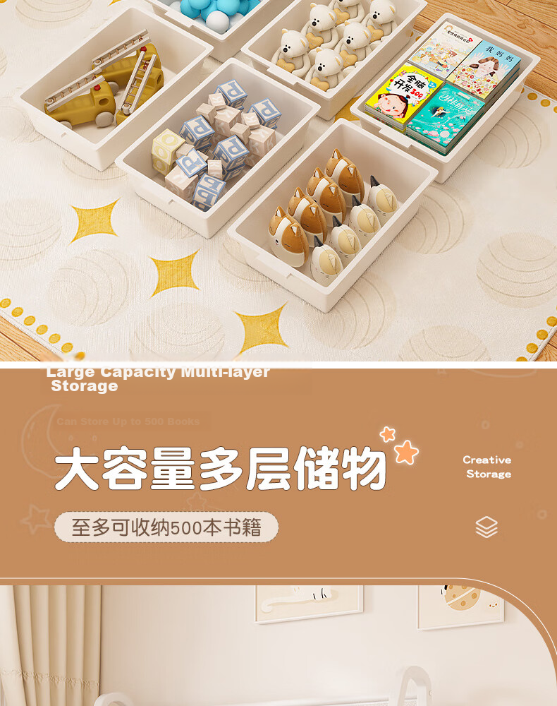 Dense Forest Bookshelf Home Picture Book Rack Reading Area Mobile Toy Storage Rack Floor Bookcase 90CM-5 Layers + 3 Boxes 8