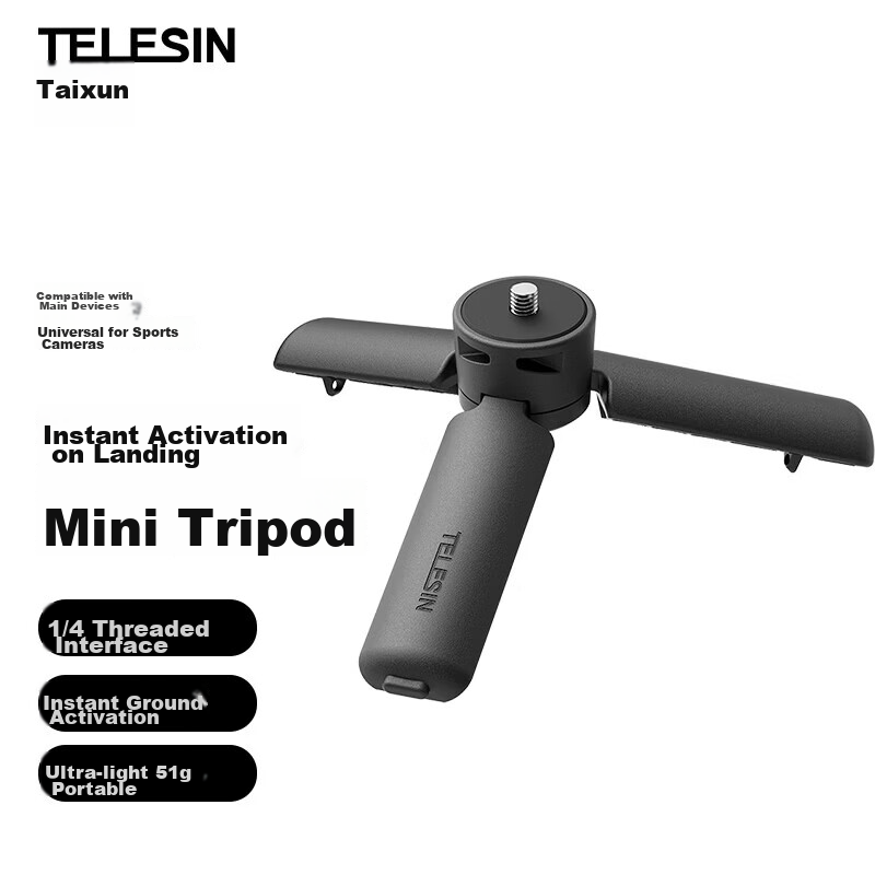 TELESIN Base Mount for DJI Pocket 4/4 Pro/3, DJI Action 6/5 Pro, Feiyu Luna Pro Portable Sports Camera Tripod with 1/4 Screw Interface