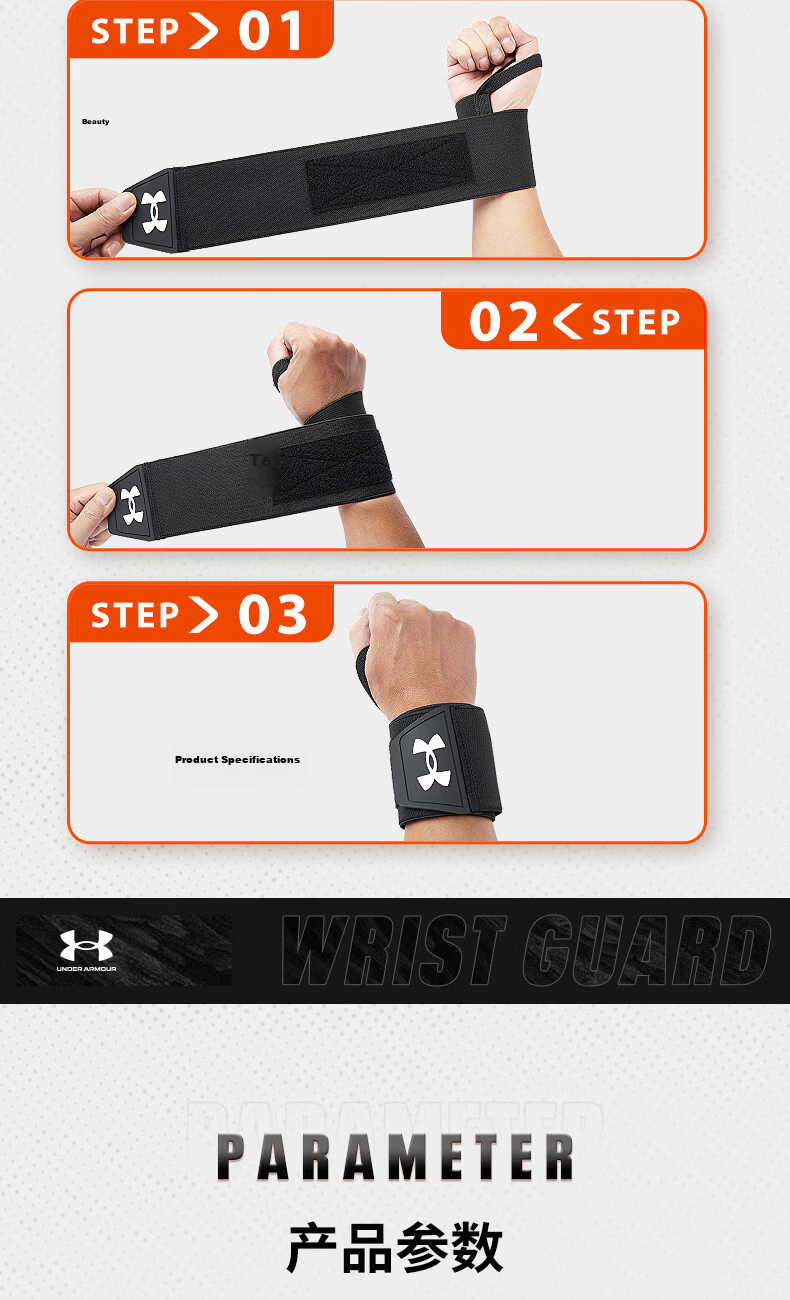 Under Armour Wrist Wraps (2 Pieces) Fitness Bench Press Push-up Compression Bands Badminton Tendonitis Wrist Injury Support 18