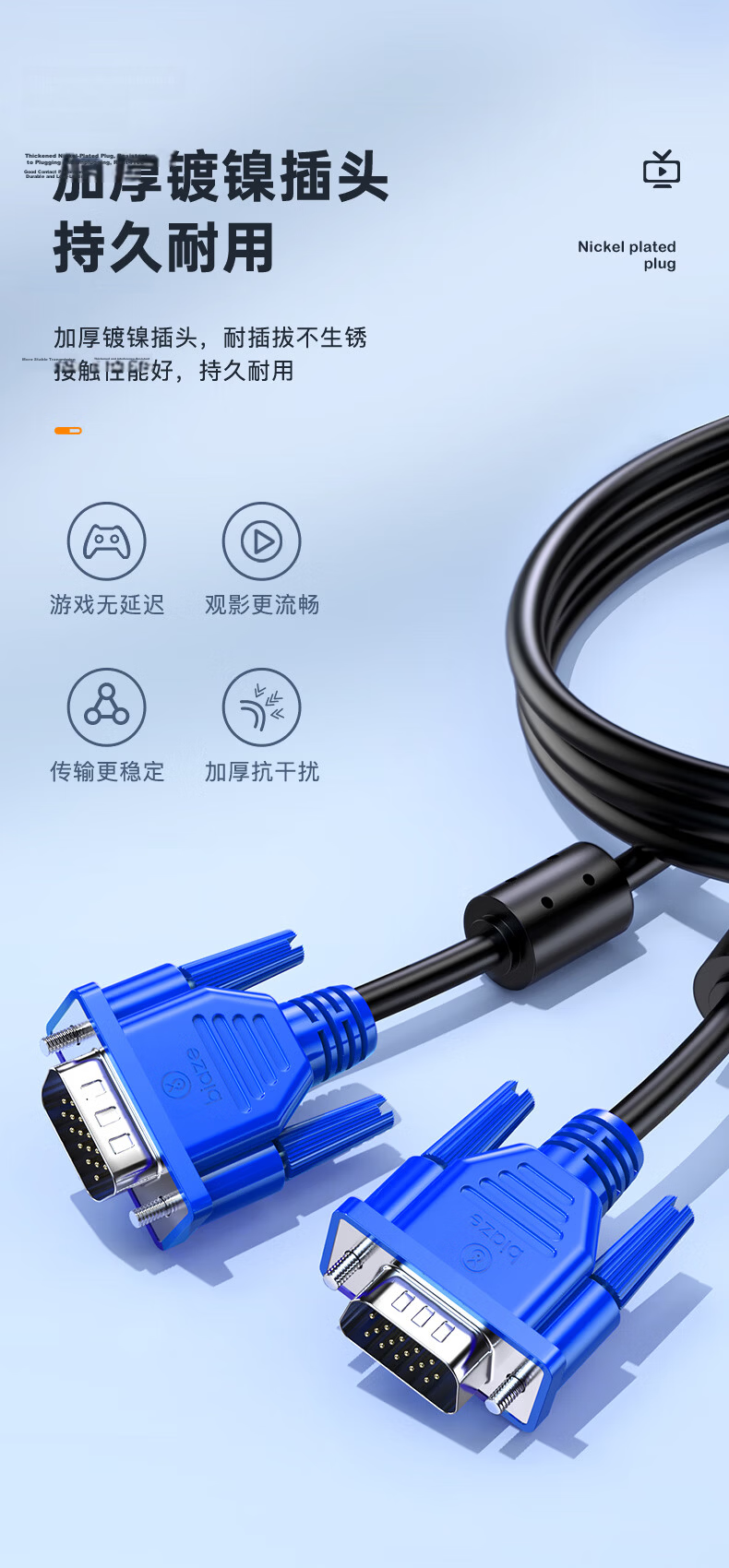 BIAZE VGA Cable with Free Shipping - 1.5m Dual Ferrite Core Blue Head 3+6 Core High-Definition Video Cable for Computer TV Projector Monitor Connection 11