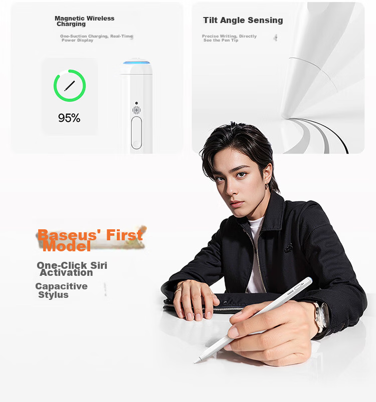 BASEUS Capacitive Stylus Charging Case, IPad Magnetic Capacitive Stylus Dedicated Wireless Charging Dock, Compatible with 2026/25/24 Year IPad Magnetic Wireless Charging, White 4