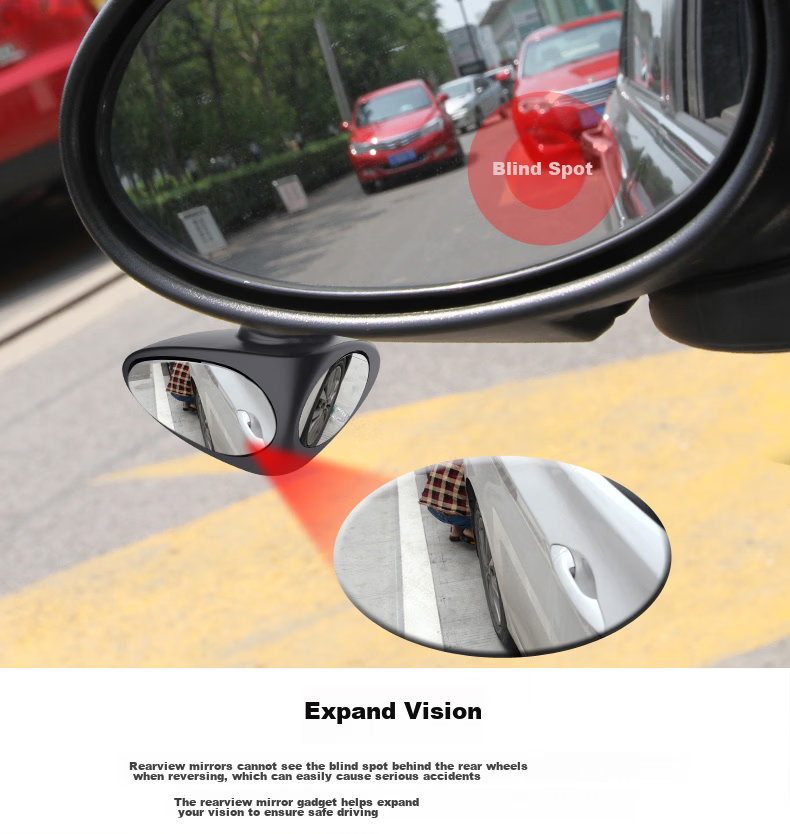 Digalun Car Front and Rear Wheel Blind Spot Mirror Rearview Small Round Mirror 360-Degree Adjustable HD Blind Spot Assistance Passenger Side 12
