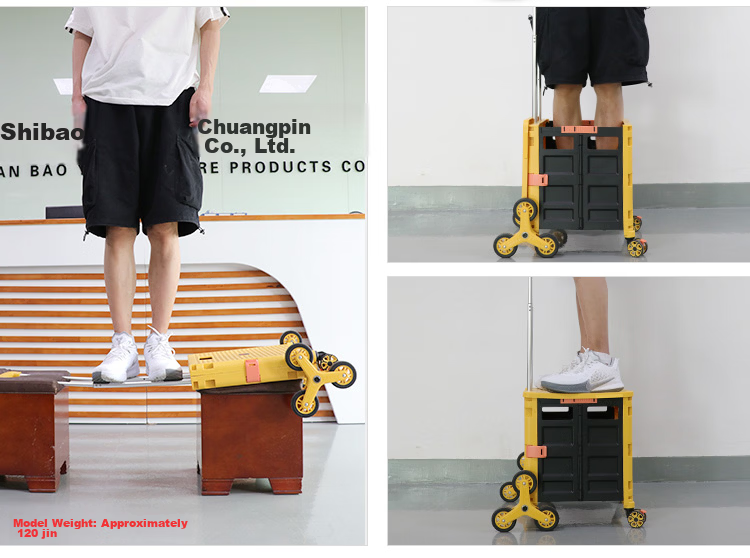 SELORSS Foldable Hand Cart Elderly Shopping Cart Small Trolley Shopping Cart Pull Cart Push Cart Large Wheel Yellow BY06-F 14